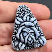 1 Vintage Blue Rose Daisy Triangular Glass Cabochon - Sea Beads