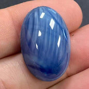 1 Vintage Blue Silky Striped Oval Glass Cabochon - Sea Beads