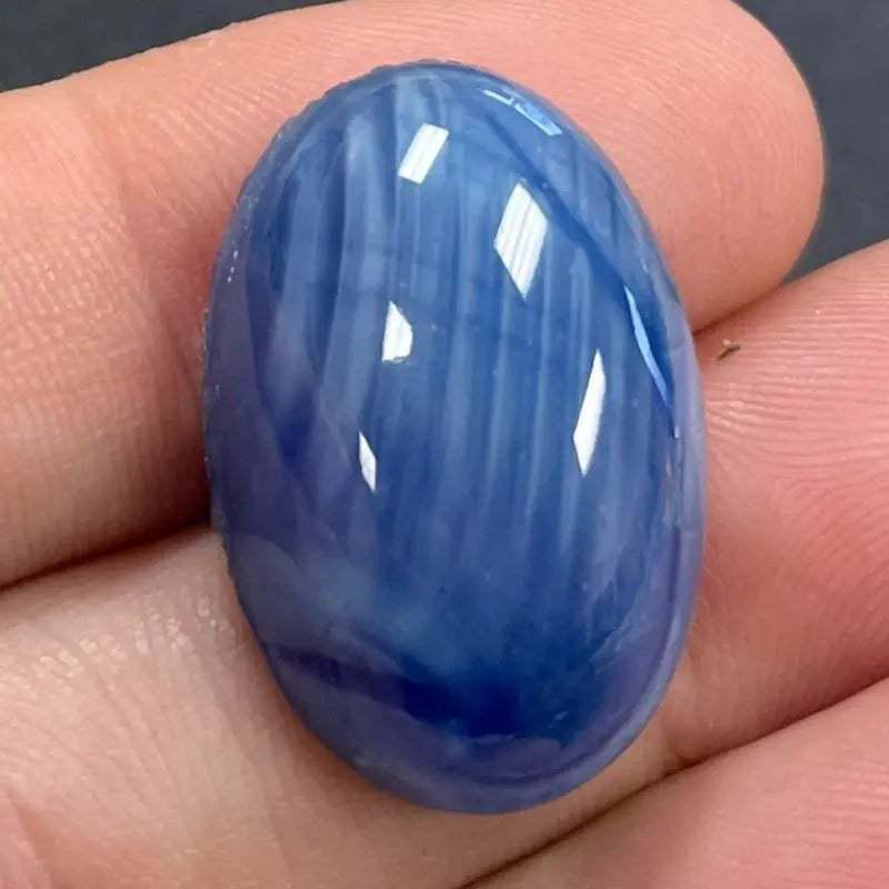 1 Vintage Blue Silky Striped Oval Glass Cabochon - Sea Beads