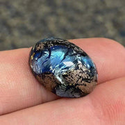 1 Vintage Blue Silver Foil Oval Glass Cabochon - Sea Beads