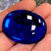 1 Vintage Blue Transparent Large Oval Glass Cabochon - Sea Beads