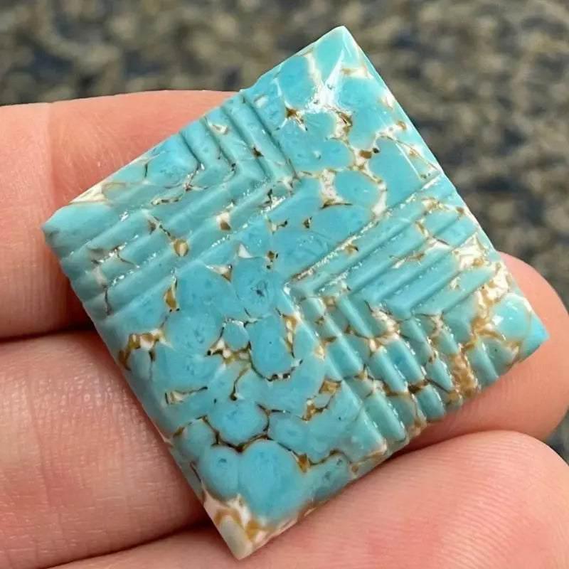 1 Vintage Blue Turquoise Japan Deco Matrix Glass Cabochon - Sea Beads