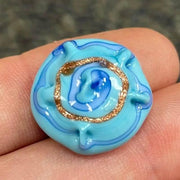 1 Vintage Blue Turquoise Japan Glass Button Front - Sea Beads