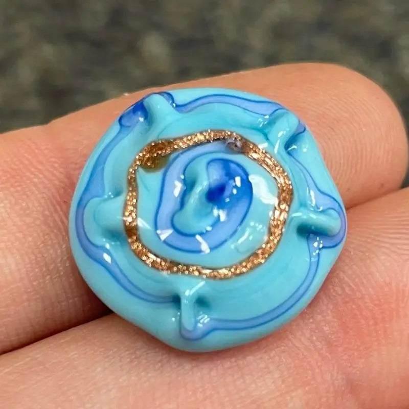 1 Vintage Blue Turquoise Japan Glass Button Front - Sea Beads