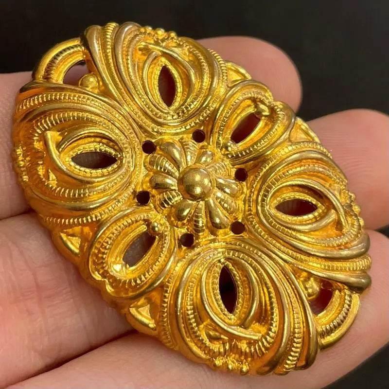 1 Vintage Brass Domed Oval Metal Stamping - Sea Beads