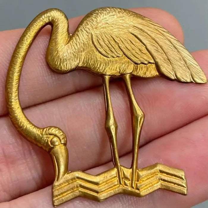 1 Vintage Brass Flamingo Metal Jewelry Stamping - Sea Beads