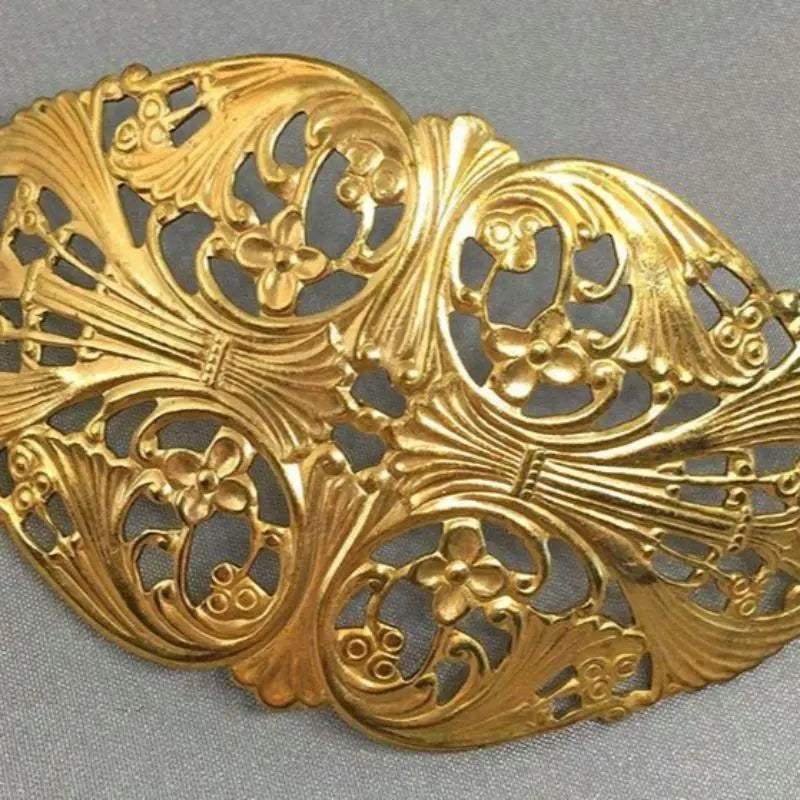1 Vintage Brass Large Fancy Floral Curved Stamping - Sea Beads