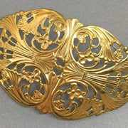 1 Vintage Brass Large Fancy Floral Curved Stamping - Sea Beads
