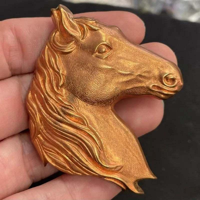 1 Vintage Brass Tombac Horse Head Metal Stamping - Sea Beads
