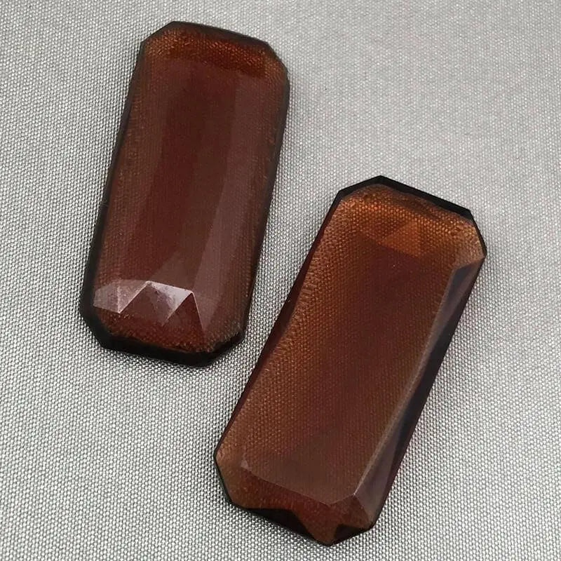 Vintage Brown Czech Polygon Rectangle Glass Stone