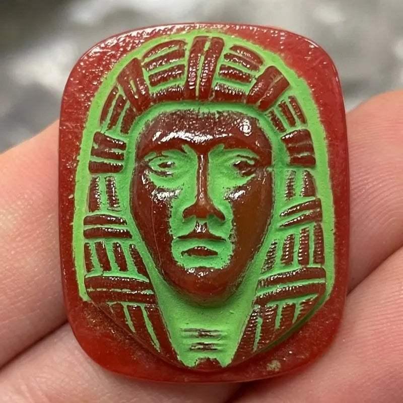 1 Vintage Carnelian Egyptian Pharaoh Glass Cabochon - Sea Beads