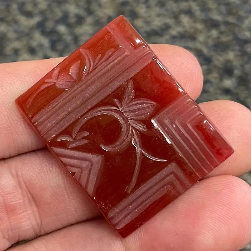 1 Vintage Carnelian Japan Deco Rectangle Glass Cabochon - Sea Beads