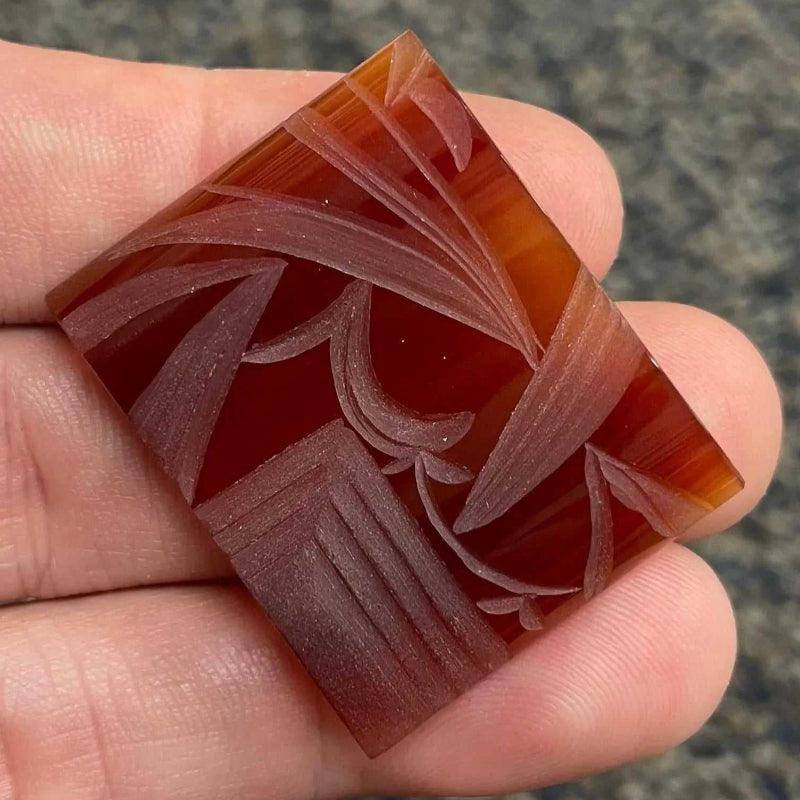 1 Vintage Carnelian Japan Deco Rectangle Glass Stone - Sea Beads