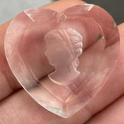 1 Vintage Clear Intaglio Cameo Heart Crystal Pendant - Sea Beads