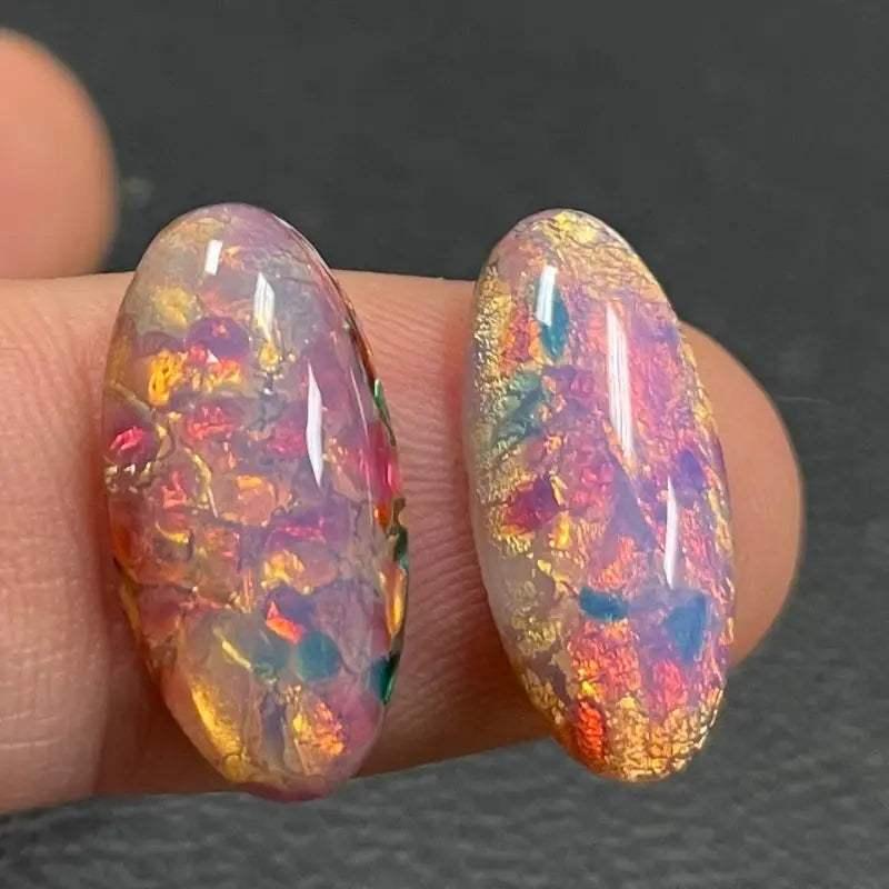 1 Vintage Fire Opal Oval Glass Cabochon - Sea Beads