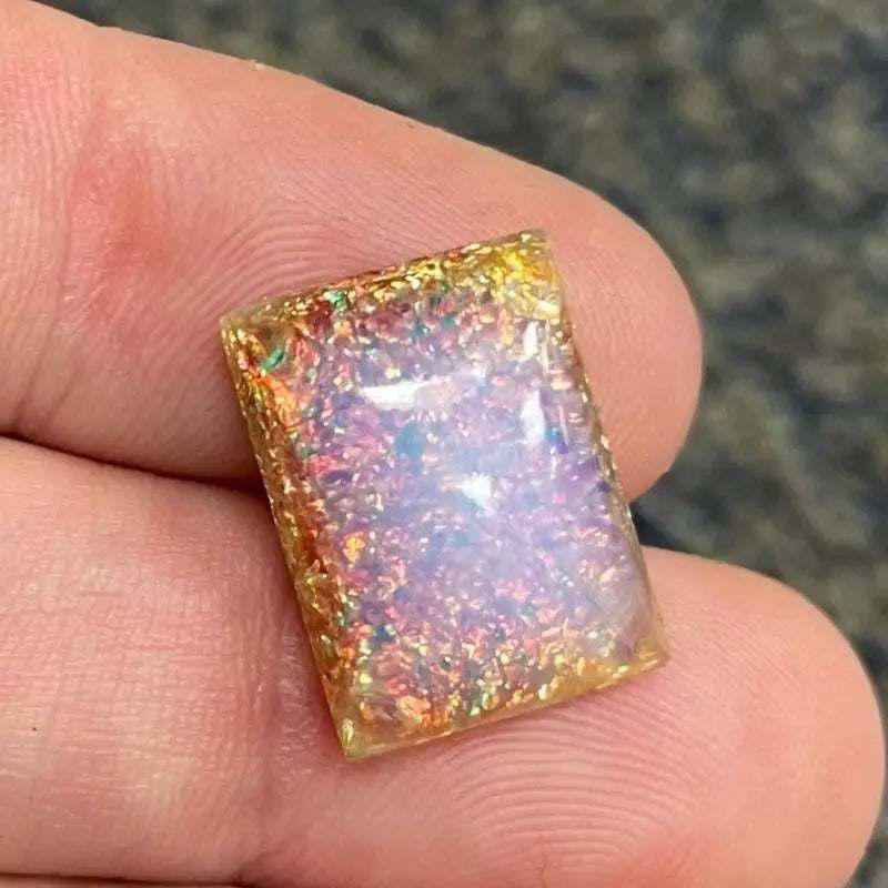 1 Vintage Fire Opal Rectangle Glass Cabochon - Sea Beads