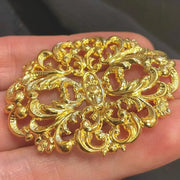 1 Vintage Gold Plated Oval Floral Stamping - Sea Beads