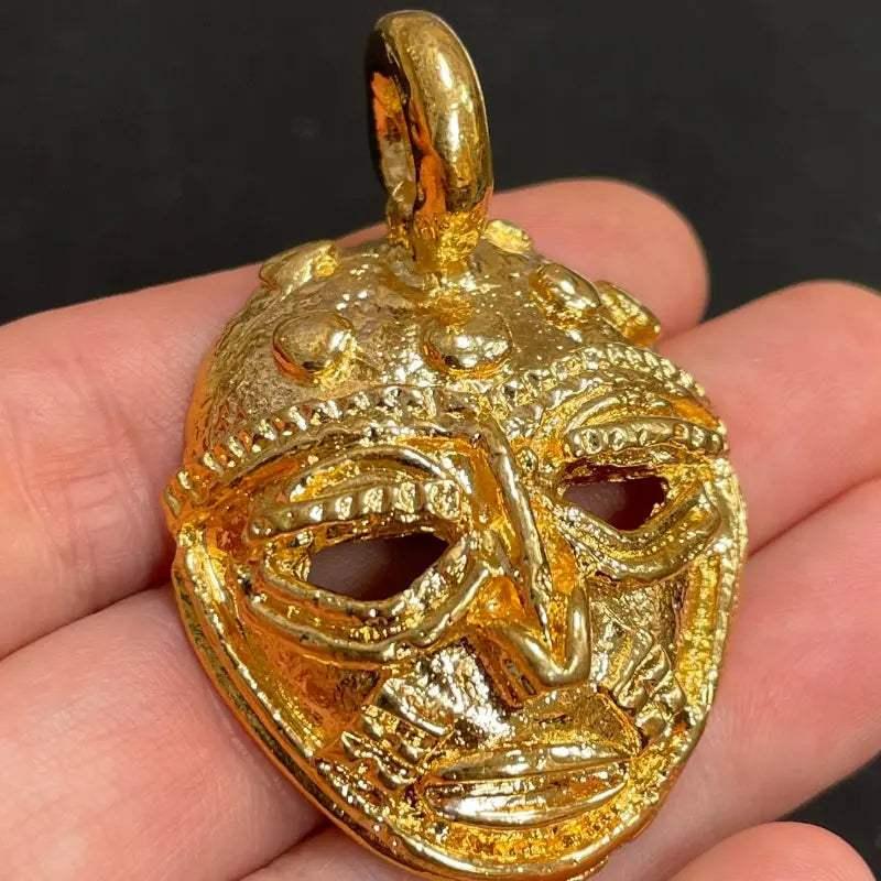 1 Vintage Gold Plated Pewter African Mask Pendant - Sea Beads
