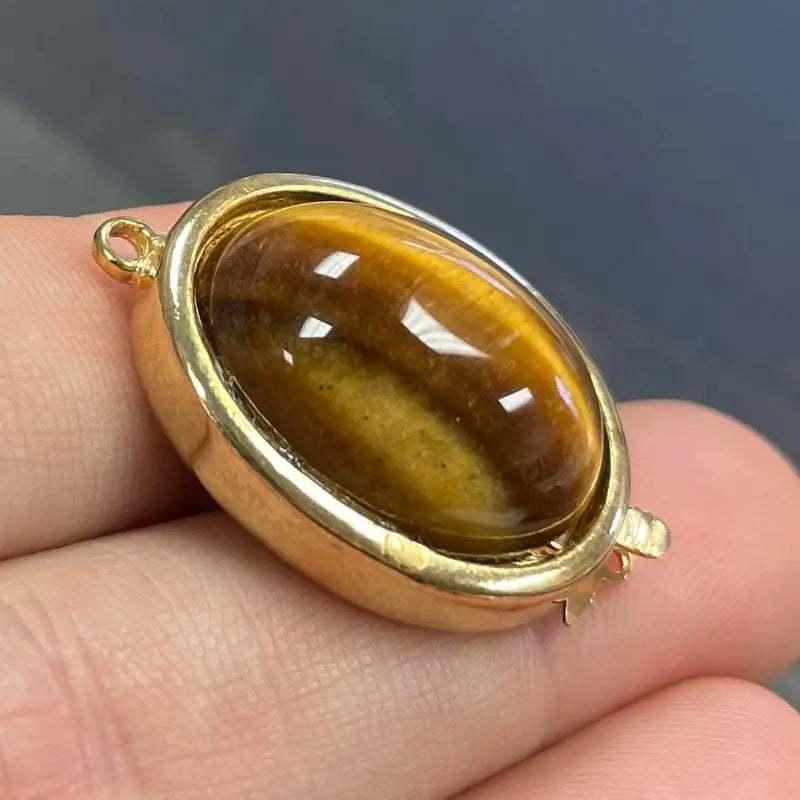 1 Vintage Gold Plated Tigers Eye Gemstone Oval Clasp - Sea Beads