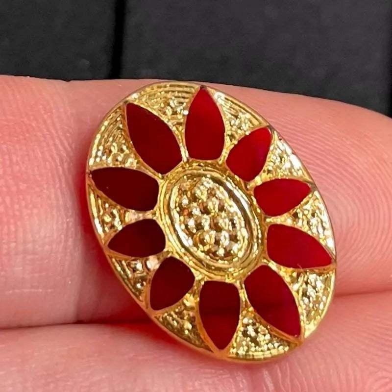 1 Vintage Gold Red Starburst Oval Glass Cabochon - Sea Beads