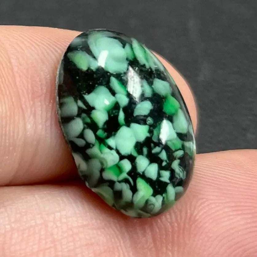 1 Vintage Green Black Japan Oval Glass Cabochon - Sea Beads