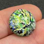 1 Vintage Green Blue Japan Foil Round Glass Cabochon - Sea Beads