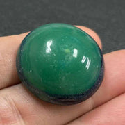 1 Vintage Green Blue Japan Round Glass Button Front - Sea Beads