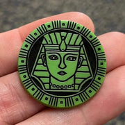 1 Vintage Green Czech Egyptian King Round Glass Cabochon - Sea Beads