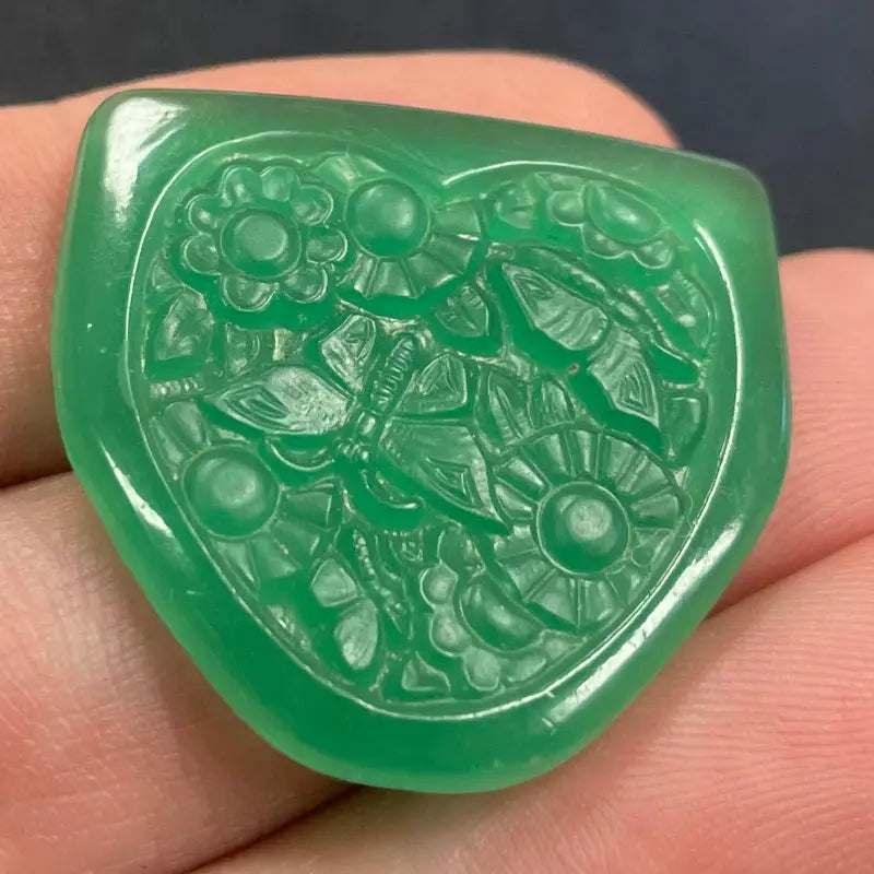 1 Vintage Green Embossed Floral Glass Cabochon - Sea Beads