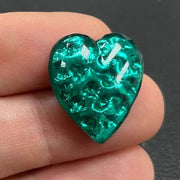 1 Vintage Green Emerald Foiled Heart Glass Stone - Sea Beads