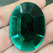 1 Vintage Green Emerald German Oval Glass Cabochon - Sea Beads