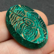 1 Vintage Green Emerald Gold German Oval Glass Cabochon - Sea Beads