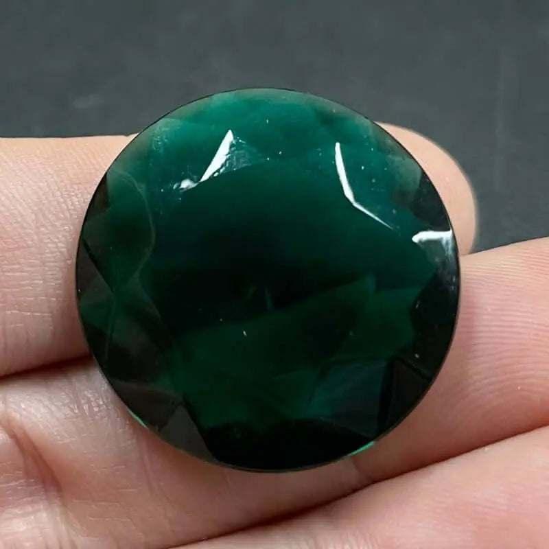 1 Vintage Green Emerald Round Glass Stone - Sea Beads