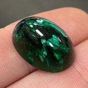 1 Vintage Green Foil Japan Oval Glass Cabochon - Sea Beads