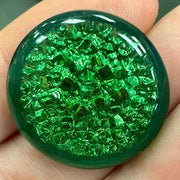 1 Vintage Green Foil Round Glass Cabochon - Sea Beads