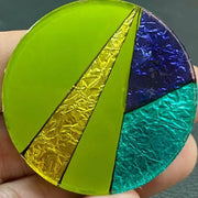 1 Vintage Green Hand Painted Foil Retro Round Thin Glass Stone - Sea Beads