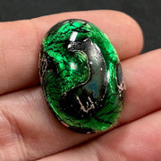1 Vintage Green Japan Foil Large Oval Glass Cabochon - Sea Beads