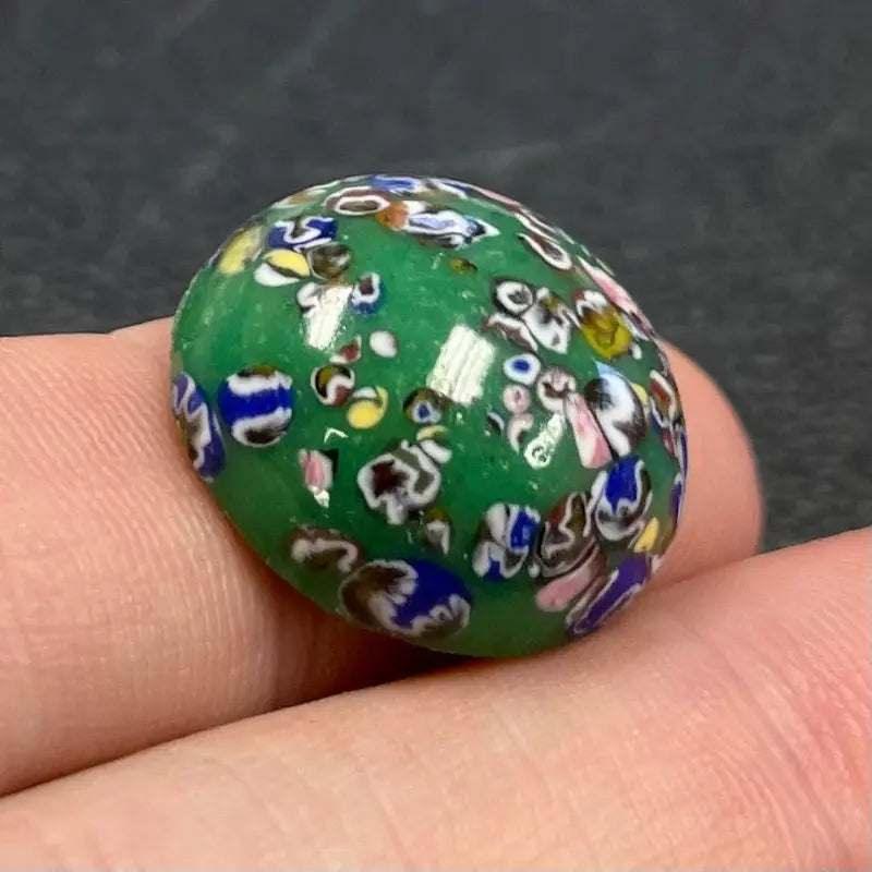 1 Vintage Green Japan Millefiori Round Glass Cabochon - Sea Beads