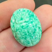 1 Vintage Green Japan Mottled Scarab Glass Cabochon - Sea Beads