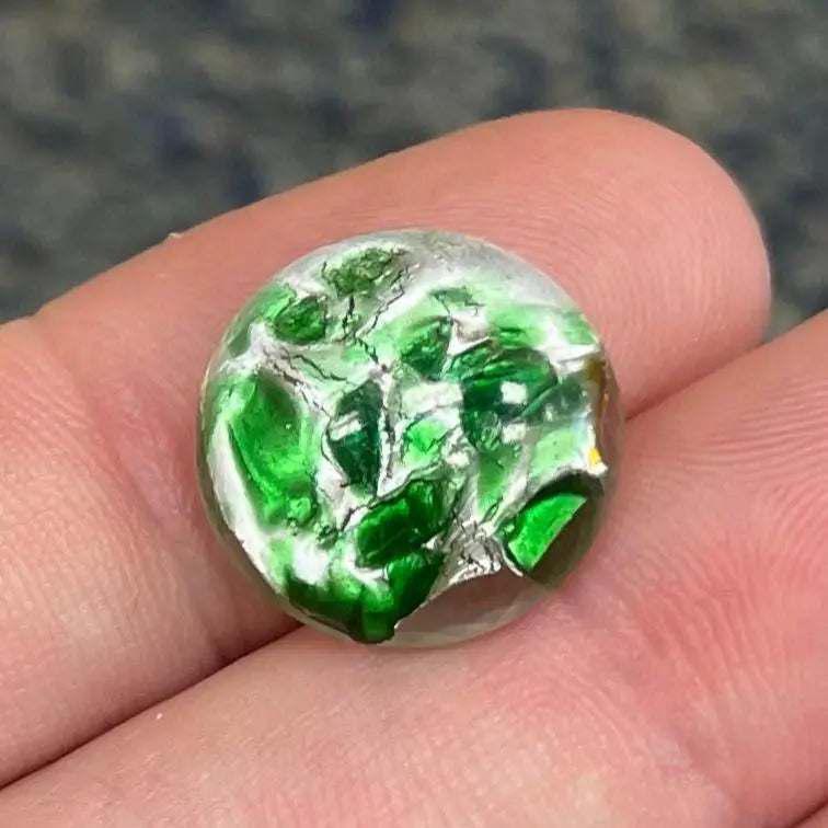 1 Vintage Green Japan Silver Foil Round Glass Cabochon - Sea Beads