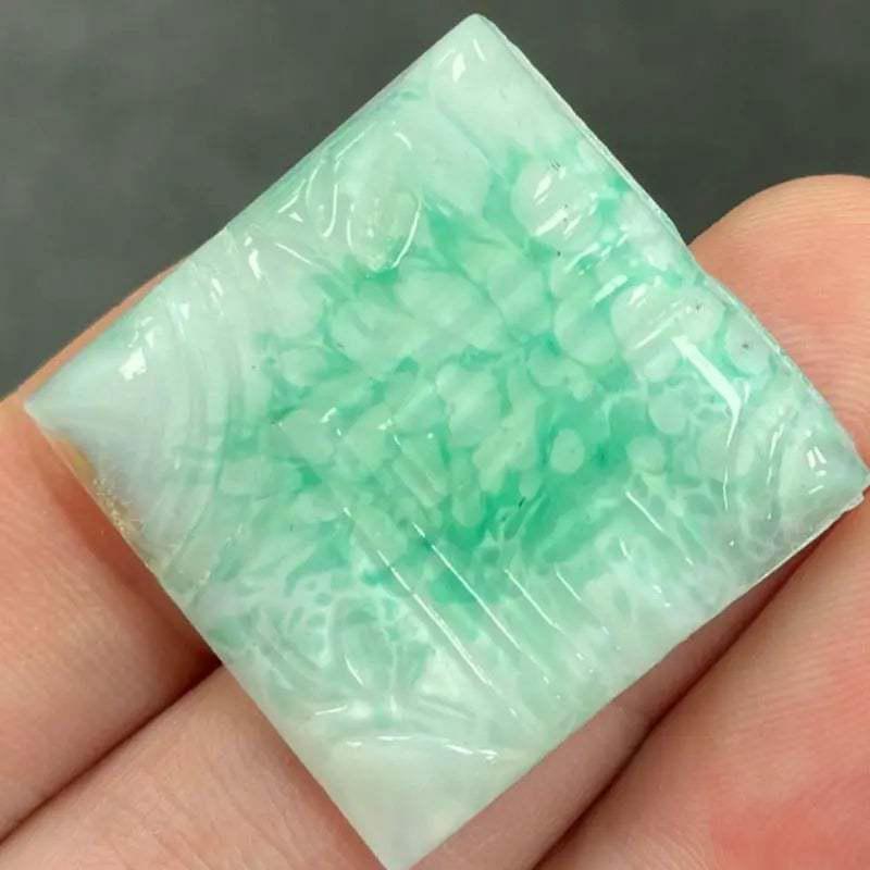 1 Vintage Green Light Japan Deco Square Glass Cabochon - Sea Beads