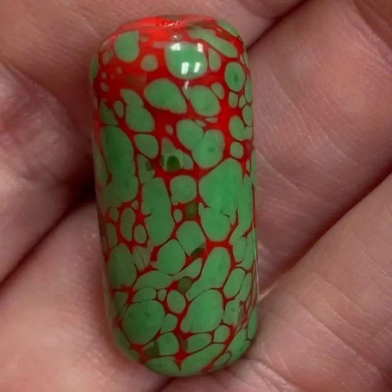 1 Vintage Green Red Italian Mottled Glass Bead - Sea Beads