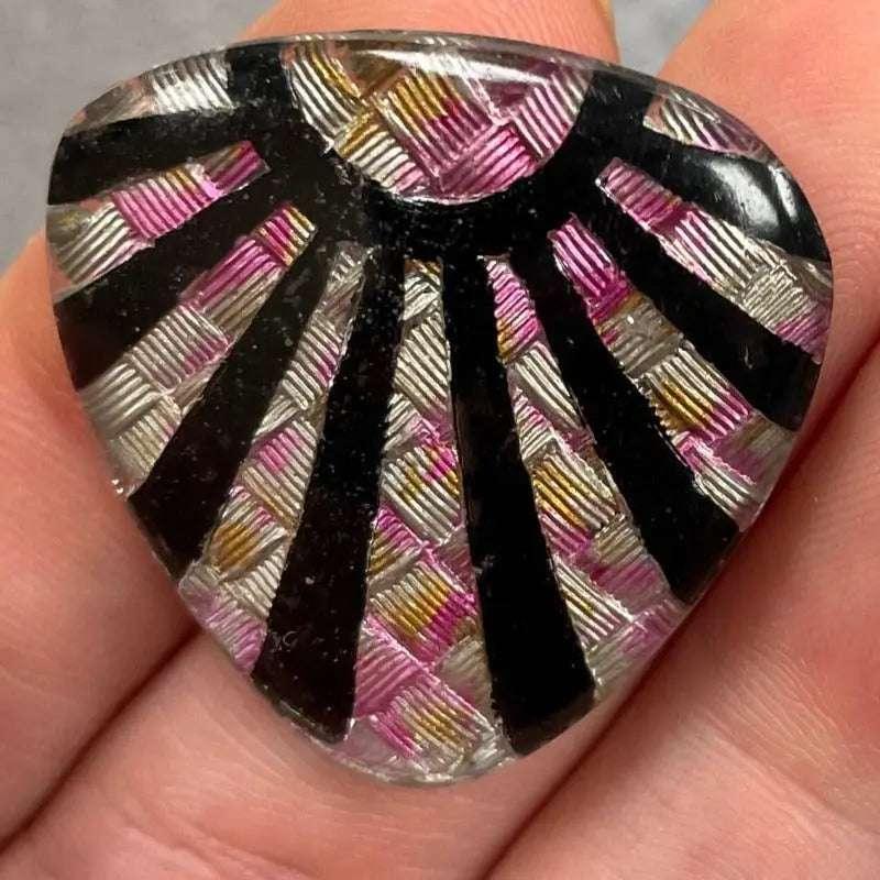 1 Vintage Hand Painted Deco Foil Inlay Glass Cabochon - Sea Beads