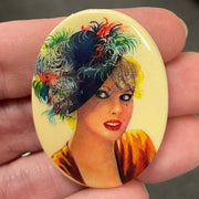 1 Vintage Ivory Acrylic Fancy Lady Oval Cabochon - Sea Beads