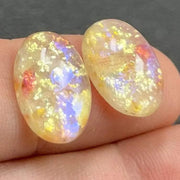 1 Vintage Light Yellow Foil Japan Oval Glass Cabochon - Sea Beads