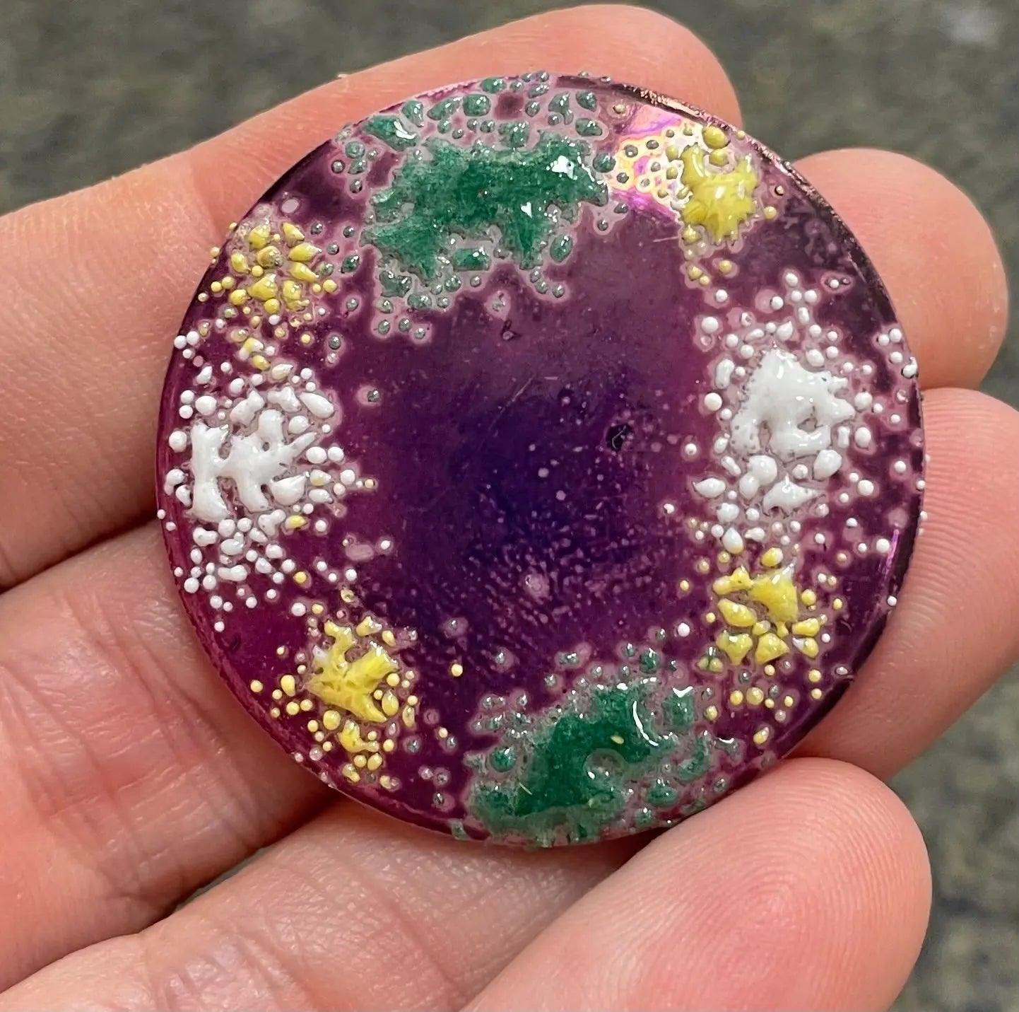 1 Vintage Pink Magenta Glazed Round Glass Cabochon - Sea Beads