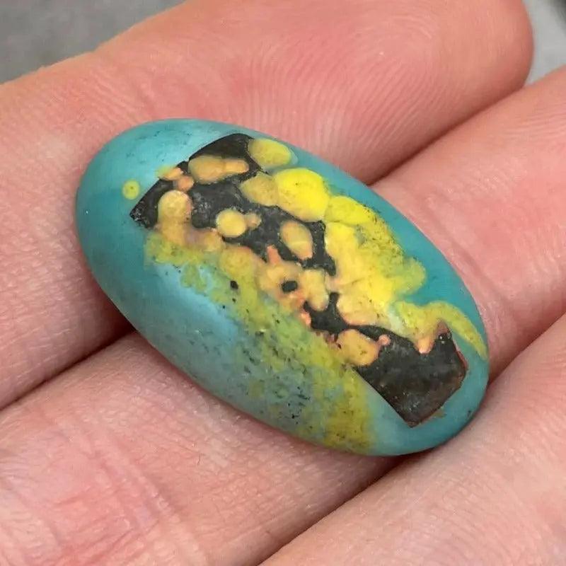 1 Vintage Matte Turquoise Japan Oval Glass Cabochon - Sea Beads