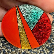 1 Vintage Orange Art Deco Enameled Round Glass Stone - Sea Beads