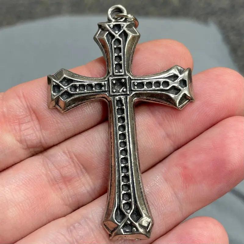 1 Vintage Silver Pewter Antique Silver Cross Metal Pendant - Sea Beads