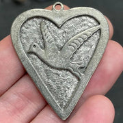 1 Vintage Pewter Dove Heart Pendant - Sea Beads